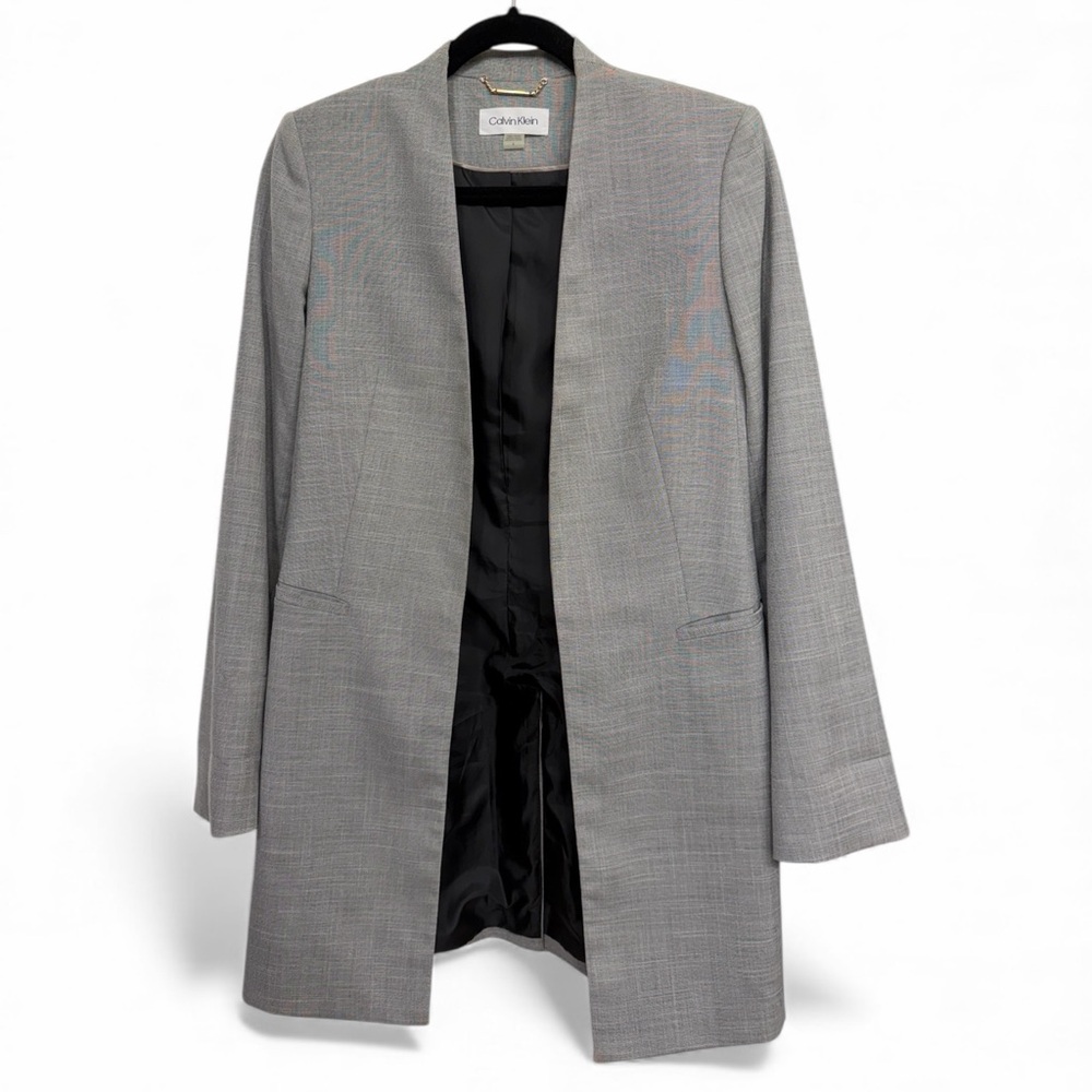 Calvin Klein Gray Longline Open Front Blazer Jacket Size 4